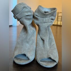 Woman’s Suede Peep Toe Tan Heeled Boots